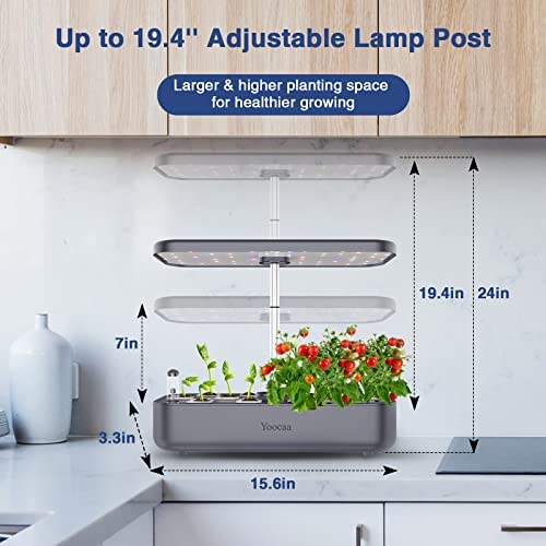 Yoocaa 12 Hydroponics Growing System, Indoor Herb Garden with LED Light, Up to 19.4'' Height Adjustable Indoor Gardening System, Gardening Gifts for Women Mom(Grey) 2 Yoocaa 12 Hydroponics Growing System, Indoor Herb Garden with LED Light, Up to 19.4'' Height Adjustable Indoor Gardening System, Gardening Gifts for Women Mom(Grey) - Image 2