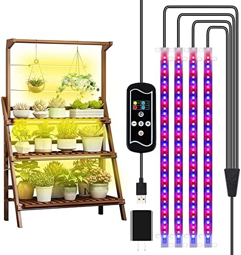 LED Grow Light Strips for Indoor Plants, 4Pack Full Spectrum Sunlike Plant Grow Light with Auto ON & Off Timer 144 LED/10 Dimmable Level/4 Switch Mode Seedling Hydroponics Succulent Winter Plants 1 hydroponic grow lights led