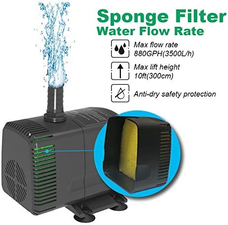 Knifel Submersible Pump 880GPH Ultra Quiet with Dry Burning Protection 10.2ft High Lift for Fountains, Hydroponics, Ponds, Aquariums & More……………… 2 Knifel Submersible Pump 880GPH Ultra Quiet with Dry Burning Protection 10.2ft High Lift for Fountains, Hydroponics, Ponds, Aquariums & More……………… - Image 2