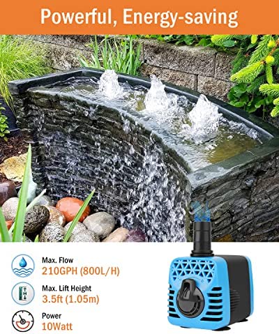 Kulife 210GPH Submersible Water Pumps (800L/H, 10W) Fountain Pump Pond Pump Aquarium Water Pump with Flow Control and Hose for Fish Tank, Fountain, Waterfall, Filtration, Water feature, Hydroponics 2 Kulife 210GPH Submersible Water Pumps (800L/H, 10W) Fountain Pump Pond Pump Aquarium Water Pump with Flow Control and Hose for Fish Tank, Fountain, Waterfall, Filtration, Water feature, Hydroponics - Image 2