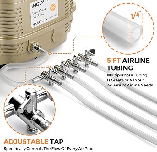 INCLY 7W Air Pump 245 Gallon with 4 Adjustable Filter Outlet, Commercial & Quiet Water Hydroponics Oxygen Bubbler for Fish Tank Pond Air Stone 3 INCLY 7W Air Pump 245 Gallon with 4 Adjustable Filter Outlet, Commercial & Quiet Water Hydroponics Oxygen Bubbler for Fish Tank Pond Air Stone - Image 3