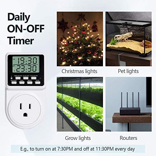 Techbee Indoor Digital Infinite Repeat Cycle Intermittent Outlet Timer Plug 24 Hour Programmable Timed Electrical Power Switch with Countdown Delay on Off Function for Lights and Appliances (2 Pack) 5 Techbee Indoor Digital Infinite Repeat Cycle Intermittent Outlet Timer Plug 24 Hour Programmable Timed Electrical Power Switch with Countdown Delay on Off Function for Lights and Appliances (2 Pack) - Image 5