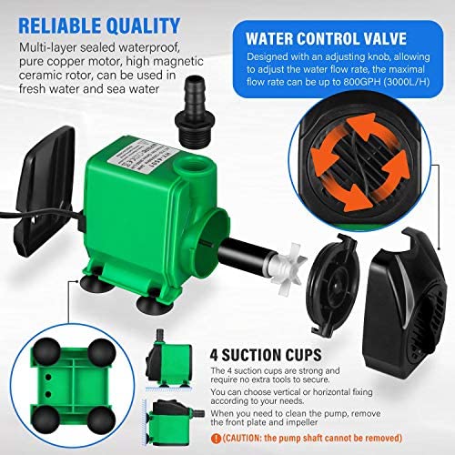 Simple Deluxe 10ft High Lift 800GPH 24W Submersible Pump (3000L/H) with 3 Size Nozzles for Fish Tank, Pond, Aquarium, Statuary, Hydroponics, Fountain, Green 5 Simple Deluxe 10ft High Lift 800GPH 24W Submersible Pump (3000L/H) with 3 Size Nozzles for Fish Tank, Pond, Aquarium, Statuary, Hydroponics, Fountain, Green - Image 5