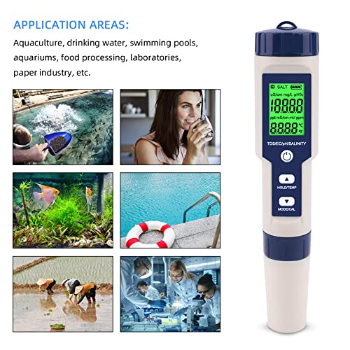PH Meter,Water Tester 5 in 1 PH/TDS/Salinity/Temp&EC Meter,PH Meter for Water,IP67 Waterproof PH Pen,PPM Meter with Backlit,Salinity Tester for Saltwater Aquarium,Swimming Pool&Seawater. 2 PH Meter,Water Tester 5 in 1 PH/TDS/Salinity/Temp&EC Meter,PH Meter for Water,IP67 Waterproof PH Pen,PPM Meter with Backlit,Salinity Tester for Saltwater Aquarium,Swimming Pool&Seawater. - Image 2