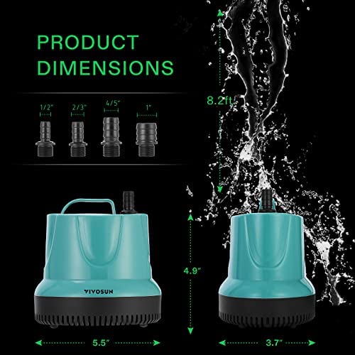 VIVOSUN 660GPH 40W Submersible Pump for Fish Tank, Pond, Aquarium, Hydroponic Systems with 5ft Power Cord and 4 Nozzles 6 VIVOSUN 660GPH 40W Submersible Pump for Fish Tank, Pond, Aquarium, Hydroponic Systems with 5ft Power Cord and 4 Nozzles - Image 6