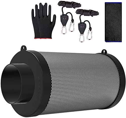 HYDROWE 4 Inch Air Carbon Filter for Grow Tent,Smellines Control with Australia Virgin Charcoal for inline duct fan,Hydroponic Growth,Pre-Filter Included 1 hydroponic air filter