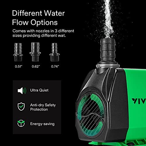 VIVOSUN 800GPH Submersible Pump(3000L/H, 24W), Ultra Quiet Water Pump 6 VIVOSUN 800GPH Submersible Pump(3000L/H, 24W), Ultra Quiet Water Pump - Image 6