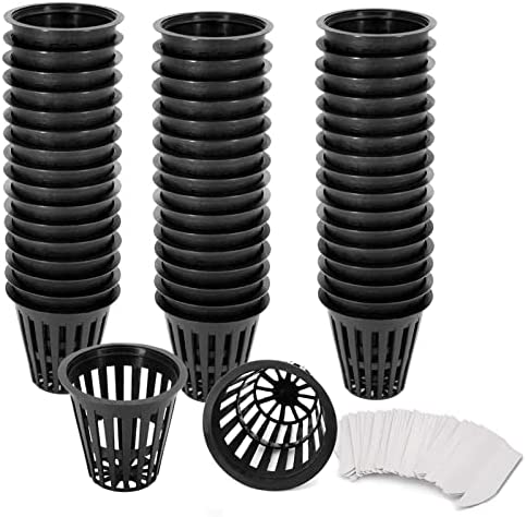 Business King 2 inch Net Pots for Hydroponics 50 Packs with Plant Lable Heavy Duty, Reusable, UV Resistant Slotted Mesh Net Cups for Tower Gardens, Clone Machine, Aeroponics System (2 inch 50 Packs) 1 hydroponic pots