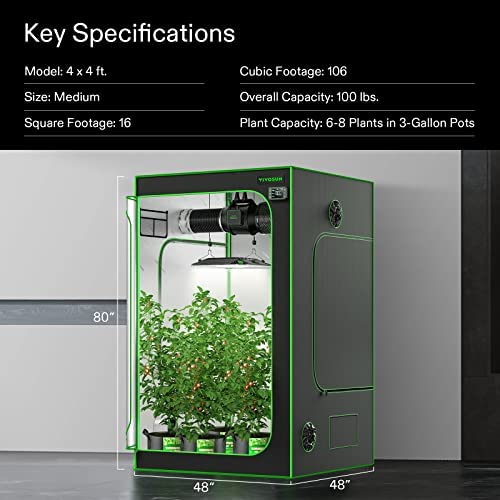 VIVOSUN S448 4x4 Grow Tent, 48"x48"x80" High Reflective Mylar with Observation Window and Floor Tray for Hydroponics Indoor Plant for VS4000/VSF4300 8 VIVOSUN S448 4x4 Grow Tent, 48"x48"x80" High Reflective Mylar with Observation Window and Floor Tray for Hydroponics Indoor Plant for VS4000/VSF4300 - Image 8