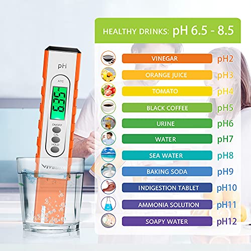 VIVOSUN PH Meter Digital PH Tester Pen 0.01 High Accuracy Water Quality Tester with 0-14 PH Measurement Range for Hydroponics, Household Drinking, Pool and Aquarium, with ATC, Orange 3 VIVOSUN PH Meter Digital PH Tester Pen 0.01 High Accuracy Water Quality Tester with 0-14 PH Measurement Range for Hydroponics, Household Drinking, Pool and Aquarium, with ATC, Orange - Image 3