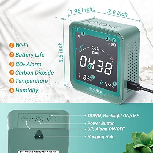 INKBIRD WiFi Indoor Air Quality Monitor, CO2 Detector, Accurate NDIR Sensor, Temperature and Relative Humidity, Indoor CO2 Meter with Data Logger, for Cars, Wine Cellars, Grow Tents, Homes (INK-CO2W). 2 INKBIRD WiFi Indoor Air Quality Monitor, CO2 Detector, Accurate NDIR Sensor, Temperature and Relative Humidity, Indoor CO2 Meter with Data Logger, for Cars, Wine Cellars, Grow Tents, Homes (INK-CO2W). - Image 2