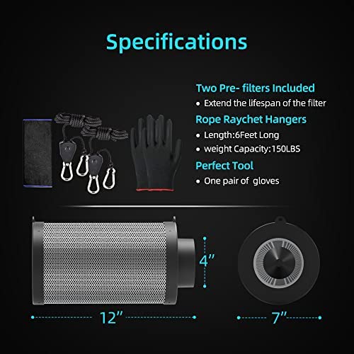 HYDROWE 4 Inch Air Carbon Filter for Grow Tent,Smellines Control with Australia Virgin Charcoal for inline duct fan,Hydroponic Growth,Pre-Filter Included 5 HYDROWE 4 Inch Air Carbon Filter for Grow Tent,Smellines Control with Australia Virgin Charcoal for inline duct fan,Hydroponic Growth,Pre-Filter Included - Image 5