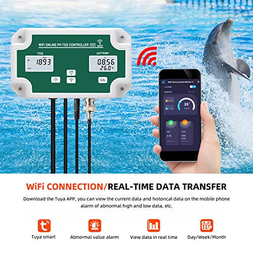 Yewhick WiFi Water Quality Monitor with Controller, Online pH TDS Monitor for RO Water System, Zero Water, Hard Water, Hydroponics System Agricultural Irrigation, Support Tuya APP Remote Control 2 Yewhick WiFi Water Quality Monitor with Controller, Online pH TDS Monitor for RO Water System, Zero Water, Hard Water, Hydroponics System Agricultural Irrigation, Support Tuya APP Remote Control - Image 2