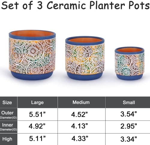 DeeCoo 3 Piece Ceramic Plant pots Indoor Pots Set with Drainage Holes, 5.7/4.7/3.5/inch, Modern Decorative pots Outdoor Plants Lilies, Cacti, Succulents, Snakes, and Bamboo (Blue) 2 DeeCoo 3 Piece Ceramic Plant pots Indoor Pots Set with Drainage Holes, 5.7/4.7/3.5/inch, Modern Decorative pots Outdoor Plants Lilies, Cacti, Succulents, Snakes, and Bamboo (Blue) - Image 2