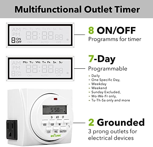 BN-LINK 7 Day Heavy Duty Digital Programmable Timer, FD60 U6, 115V, 60Hz, Dual Outlet, Indoor, for Lamp Light Fan Security UL Listed 2 BN-LINK 7 Day Heavy Duty Digital Programmable Timer, FD60 U6, 115V, 60Hz, Dual Outlet, Indoor, for Lamp Light Fan Security UL Listed - Image 2