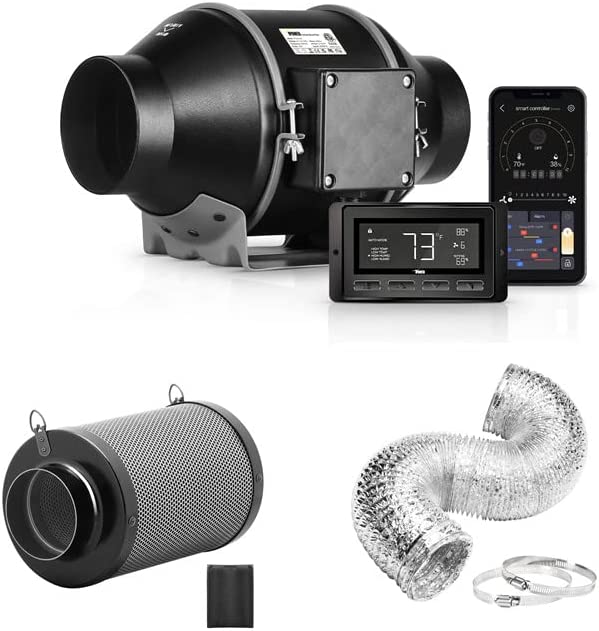 iPower 4 Inch Inline Duct Ventilation Smart Fan, Carbon Filter, 8 Feet Ducting with Temperature Humidity App Control via WiFi, Voice Control with Alexa for Grow Tent, Black 1 hydroponic fans and filters