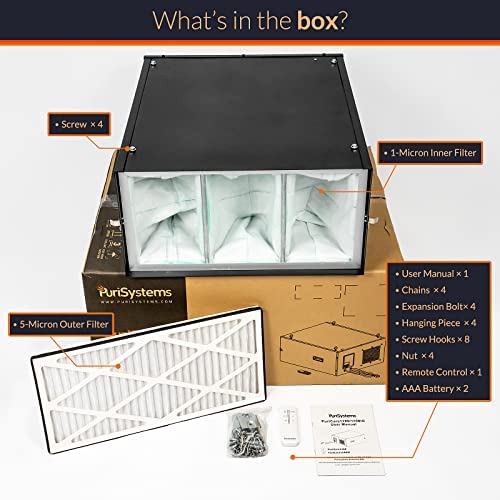 Purisystems 3-Speed Remote Air Filtration System, PuriCare 1100 Hanging Air Filter w/RF Remote for Woodworking, Garage Air Purifier, Shop Dust Collector, up to 1100 sq. ft (1100 CFM) 7 Purisystems 3-Speed Remote Air Filtration System, PuriCare 1100 Hanging Air Filter w/RF Remote for Woodworking, Garage Air Purifier, Shop Dust Collector, up to 1100 sq. ft (1100 CFM) - Image 7