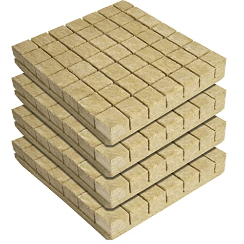 Future Way 1.5" Rockwool Cubes with Holes, Starter Plugs for Hydroponics, Easy to Transplant and Cut by Scissors, 4 Sheets of 49 Plugs, 196 Plugs Total 1 hydroponic rockwool