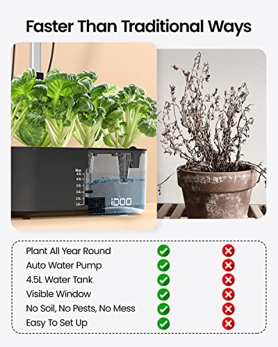 iDOO Hydroponics Growing System, 10 pods Indoor Herb Garden with LED Grow Light, Auto Timer Smart Garden, Water Shortage Alarm, 15'' Height Adjustable, 4.5L Water Tank 2 iDOO Hydroponics Growing System, 10 pods Indoor Herb Garden with LED Grow Light, Auto Timer Smart Garden, Water Shortage Alarm, 15'' Height Adjustable, 4.5L Water Tank - Image 2