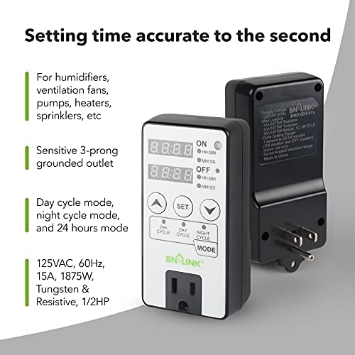 BN-LINK Timer Outlet Short Period Repeat Cycle Intermittent Digital Timer, Interval Timer - Day, Night, or 24 Hour Operation, Programmable Plug-in Timer for Appliances Electrical Outlets 15A/1875W 3 BN-LINK Timer Outlet Short Period Repeat Cycle Intermittent Digital Timer, Interval Timer - Day, Night, or 24 Hour Operation, Programmable Plug-in Timer for Appliances Electrical Outlets 15A/1875W - Image 3