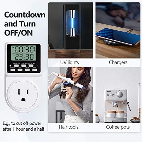 Techbee Indoor Digital Infinite Repeat Cycle Intermittent Outlet Timer Plug 24 Hour Programmable Timed Electrical Power Switch with Countdown Delay on Off Function for Lights and Appliances (2 Pack) 6 Techbee Indoor Digital Infinite Repeat Cycle Intermittent Outlet Timer Plug 24 Hour Programmable Timed Electrical Power Switch with Countdown Delay on Off Function for Lights and Appliances (2 Pack) - Image 6