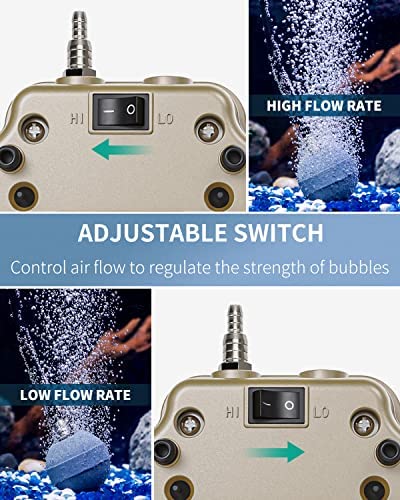 Pawfly 254 GPH Aquarium Air Pump Adjustable Quiet Oxygen Aerator Pump with Multi-Port Air Flow Control Lever Valve Splitter and Airline Tubing for Fish Tanks Ponds and DWC Systems Up to 300 Gallons 3 Pawfly 254 GPH Aquarium Air Pump Adjustable Quiet Oxygen Aerator Pump with Multi-Port Air Flow Control Lever Valve Splitter and Airline Tubing for Fish Tanks Ponds and DWC Systems Up to 300 Gallons - Image 3