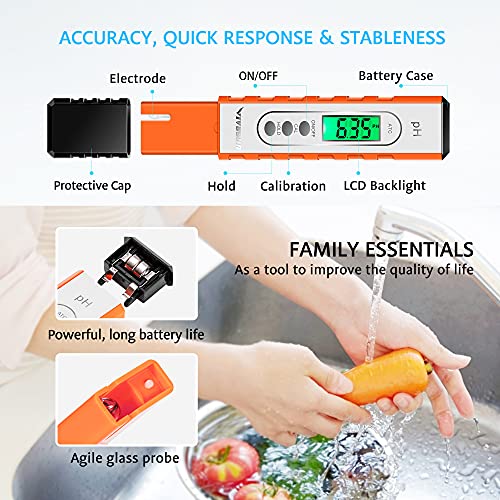 VIVOSUN PH Meter Digital PH Tester Pen 0.01 High Accuracy Water Quality Tester with 0-14 PH Measurement Range for Hydroponics, Household Drinking, Pool and Aquarium, with ATC, Orange 5 VIVOSUN PH Meter Digital PH Tester Pen 0.01 High Accuracy Water Quality Tester with 0-14 PH Measurement Range for Hydroponics, Household Drinking, Pool and Aquarium, with ATC, Orange - Image 5