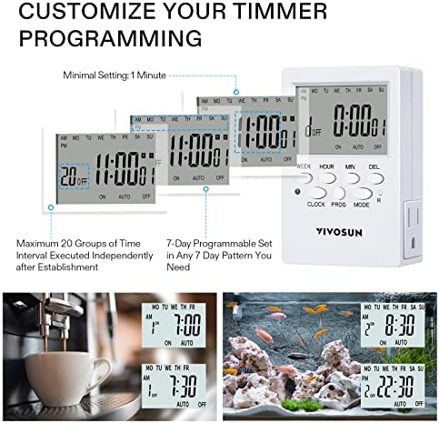 VIVOSUN 7 Day Programmable Digital Timer with Dual Outlet, 20 On/Off UL Listed Heavy Duty Plug-in Outlet Timer with Countdown Setting, Indoor for Lamp, Fan, Heater, Humidifiers, Aquarium (2 Pack) 4 VIVOSUN 7 Day Programmable Digital Timer with Dual Outlet, 20 On/Off UL Listed Heavy Duty Plug-in Outlet Timer with Countdown Setting, Indoor for Lamp, Fan, Heater, Humidifiers, Aquarium (2 Pack) - Image 4
