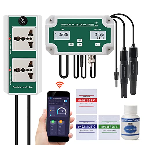 Yewhick WiFi Water Quality Monitor with Controller, Online pH TDS Monitor for RO Water System, Zero Water, Hard Water, Hydroponics System Agricultural Irrigation, Support Tuya APP Remote Control 1 hydroponic climate control systems