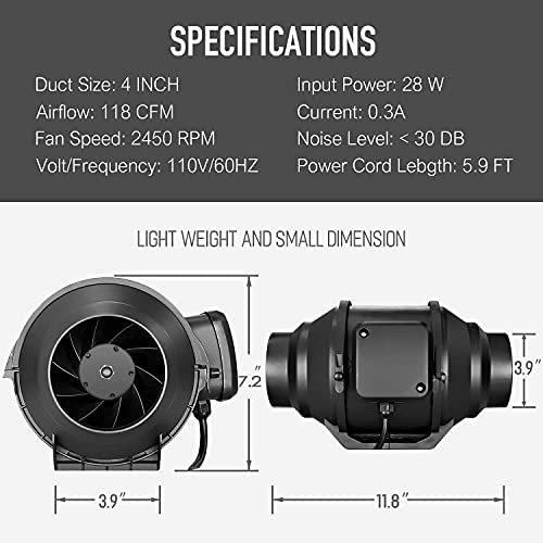 iPower Grow Tent Kit Complete AL600W Full Spectrum LED Plant Light Lamp Indoor Hydroponics 24"x24"x36" Greenhouse Combo with 4" Fan Filter Ventilation, System Setup Package for Veg Flower 6 iPower Grow Tent Kit Complete AL600W Full Spectrum LED Plant Light Lamp Indoor Hydroponics 24"x24"x36" Greenhouse Combo with 4" Fan Filter Ventilation, System Setup Package for Veg Flower - Image 6