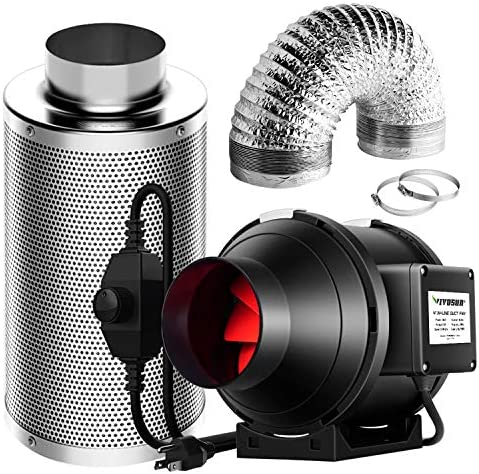 VIVOSUN Ventilation Kit 4 Inch 190 CFM Inline Fan with Speed Controller, 4 Inch Carbon Filter and 8 Feet of Ducting for Grow Tent 1 hydroponic fans and filters
