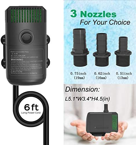Knifel Submersible Pump 880GPH Ultra Quiet with Dry Burning Protection 10.2ft High Lift for Fountains, Hydroponics, Ponds, Aquariums & More……………… 5 Knifel Submersible Pump 880GPH Ultra Quiet with Dry Burning Protection 10.2ft High Lift for Fountains, Hydroponics, Ponds, Aquariums & More……………… - Image 5