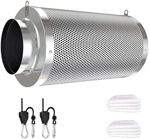 Vanleno 4inch Carbon Filter Odor Control with Australia Virgin Charcoal Two Prefilter 1 Pair Rope Hanger Included for Inline Duct Fan, Grow Tent, Hydroponics, Odor Scrubber 1 hydroponic air filter