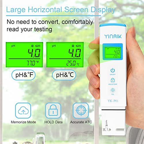 YINMIK pH Meter, Digital pH Tester for Hydroponics, pH Temp Meter with Horizontal Display for Pool, Spa, Hot Tub, Indoor Plants, Koi Ponds, Drinking Water, Wine Beer Making, Aquarium, Aquaculture 3 YINMIK pH Meter, Digital pH Tester for Hydroponics, pH Temp Meter with Horizontal Display for Pool, Spa, Hot Tub, Indoor Plants, Koi Ponds, Drinking Water, Wine Beer Making, Aquarium, Aquaculture - Image 3