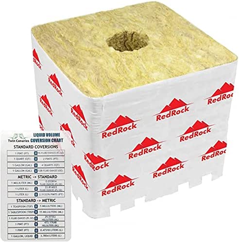 4 Inch Redrock Rockwool PRO Grow Block for Hydroponics | 6 Pack + Twin Canaries Chart 1 hydroponic rockwool