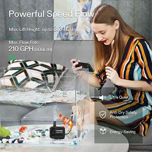 VIVOSUN 2-pack 210GPH Submersible Pump(800L/H, 8W), Ultra Quiet Water Pump with 3.3ft High Lift, Fountain Pump with 5ft Power Cord, 2 Nozzles for Fish Tank, Pond, Aquarium, Statuary, Hydroponics 2 VIVOSUN 2-pack 210GPH Submersible Pump(800L/H, 8W), Ultra Quiet Water Pump with 3.3ft High Lift, Fountain Pump with 5ft Power Cord, 2 Nozzles for Fish Tank, Pond, Aquarium, Statuary, Hydroponics - Image 2