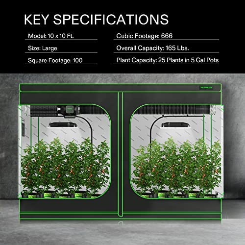 VIVOSUN S108 10x10 Grow Tent, 120"x120"x80" High Reflective Mylar with Observation Window and Floor Tray for Hydroponics Indoor Plant for VSF6450 7 VIVOSUN S108 10x10 Grow Tent, 120"x120"x80" High Reflective Mylar with Observation Window and Floor Tray for Hydroponics Indoor Plant for VSF6450 - Image 7