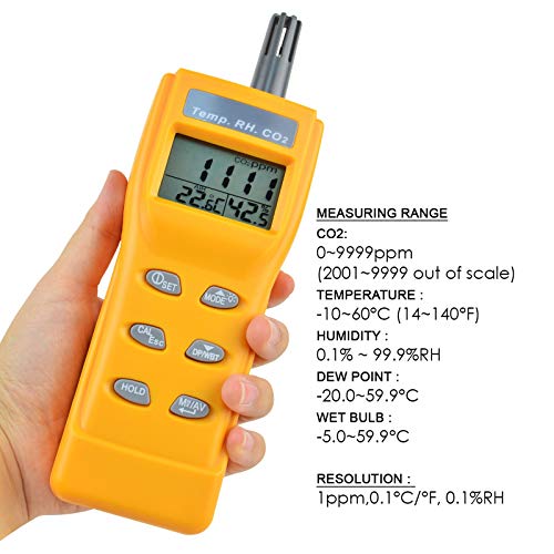 CO2 Meter Air Quality Monitor Handheld CO2 Monitor 0~9999ppm Measurement Carbon Dioxide Temperature Humidity Detector NDIR Sensor Indoor Outdoor Air Quality Tester 4 CO2 Meter Air Quality Monitor Handheld CO2 Monitor 0~9999ppm Measurement Carbon Dioxide Temperature Humidity Detector NDIR Sensor Indoor Outdoor Air Quality Tester - Image 4