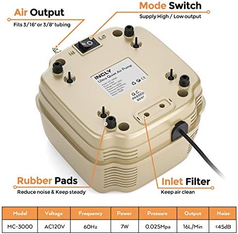 INCLY 7W Air Pump 245 Gallon with 4 Adjustable Filter Outlet, Commercial & Quiet Water Hydroponics Oxygen Bubbler for Fish Tank Pond Air Stone 5 INCLY 7W Air Pump 245 Gallon with 4 Adjustable Filter Outlet, Commercial & Quiet Water Hydroponics Oxygen Bubbler for Fish Tank Pond Air Stone - Image 5