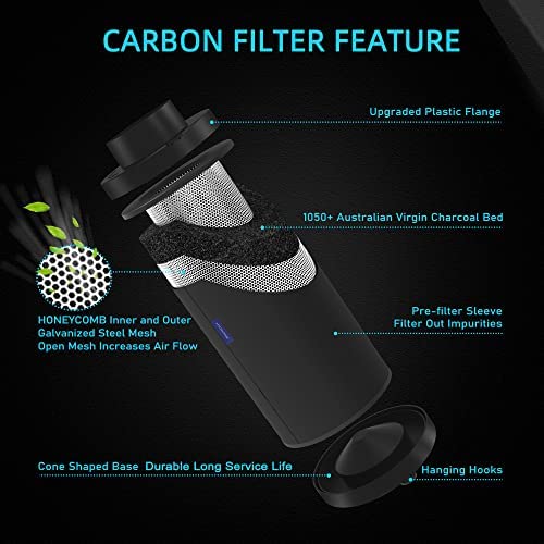 HYDROWE 4 Inch Air Carbon Filter for Grow Tent,Smellines Control with Australia Virgin Charcoal for inline duct fan,Hydroponic Growth,Pre-Filter Included 4 HYDROWE 4 Inch Air Carbon Filter for Grow Tent,Smellines Control with Australia Virgin Charcoal for inline duct fan,Hydroponic Growth,Pre-Filter Included - Image 4