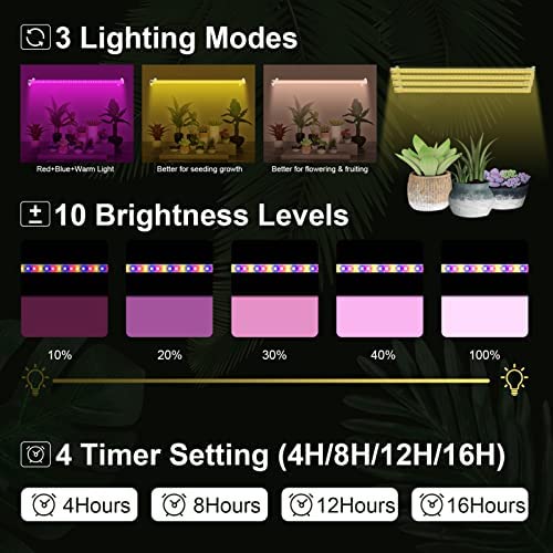LED Grow Light Strips for Indoor Plants, 4Pack Full Spectrum Sunlike Plant Grow Light with Auto ON & Off Timer 144 LED/10 Dimmable Level/4 Switch Mode Seedling Hydroponics Succulent Winter Plants 3 LED Grow Light Strips for Indoor Plants, 4Pack Full Spectrum Sunlike Plant Grow Light with Auto ON & Off Timer 144 LED/10 Dimmable Level/4 Switch Mode Seedling Hydroponics Succulent Winter Plants - Image 3