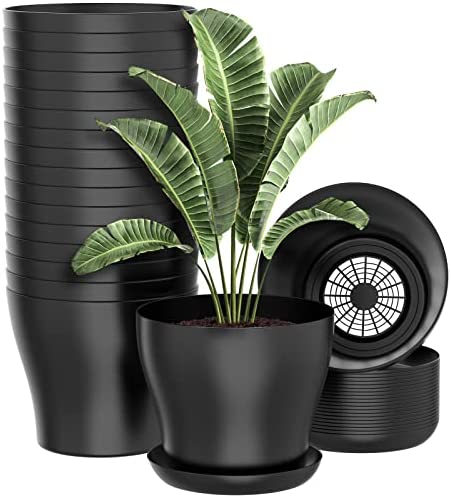 Whonline 20pcs 6.6 Inch Plastic Flowers Pots for Plants, with Drainage Holes and Saucers for Indoor Plants, Outdoor Clearance, Seeding Nursery, Succulents 1 plant pots