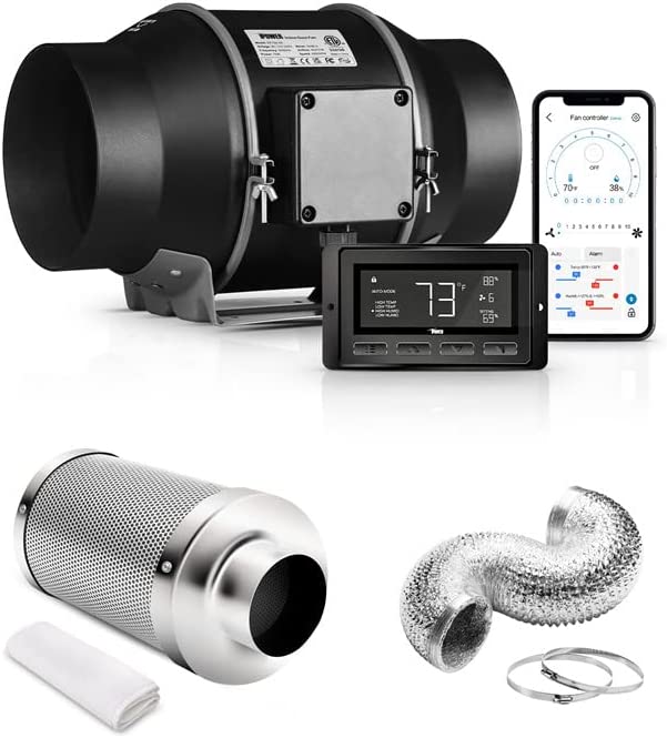 iPower GLFANXSETINLECWIFI6D8C 6 Inch Inline Duct Ventilation Fan, Carbon Filter, 8 Feet Ducting With Temperature Humidity App Via WiFi and Alexa Voice Control, for Hydroponics/Grow Tent, Black 1 hydroponic fans and filters