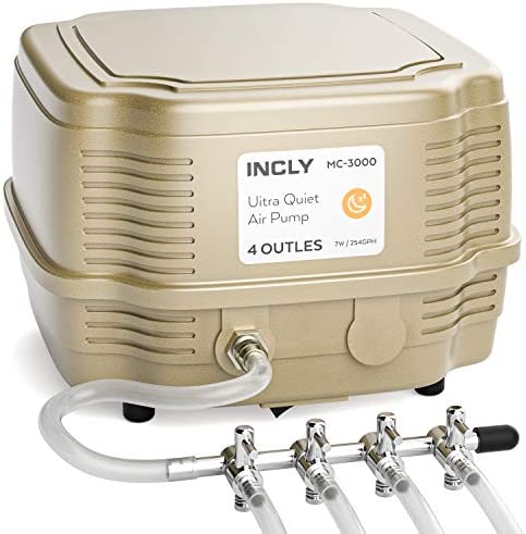 INCLY 7W Air Pump 245 Gallon with 4 Adjustable Filter Outlet, Commercial & Quiet Water Hydroponics Oxygen Bubbler for Fish Tank Pond Air Stone 1 hydroponic air filter