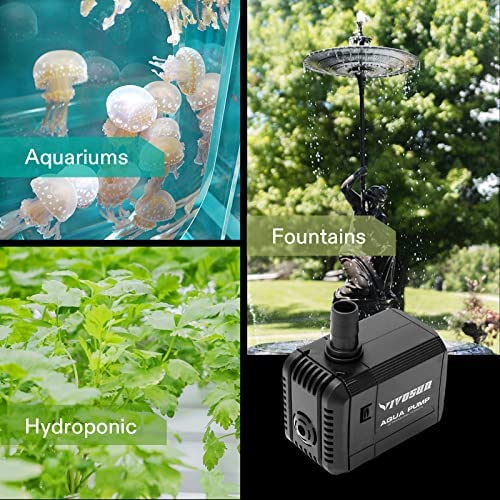 VIVOSUN 2-pack 210GPH Submersible Pump(800L/H, 8W), Ultra Quiet Water Pump with 3.3ft High Lift, Fountain Pump with 5ft Power Cord, 2 Nozzles for Fish Tank, Pond, Aquarium, Statuary, Hydroponics 6 VIVOSUN 2-pack 210GPH Submersible Pump(800L/H, 8W), Ultra Quiet Water Pump with 3.3ft High Lift, Fountain Pump with 5ft Power Cord, 2 Nozzles for Fish Tank, Pond, Aquarium, Statuary, Hydroponics - Image 6