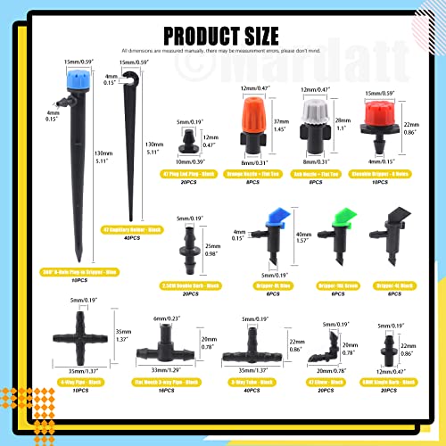 Mardatt 224Pcs Drip Irrigation Barbed Connectors 1/4''Tubing Fittings Kit with Elbows, End Plug, Straight Barbs, Sprinkler Nozzle, Tees,Elbows, 4-Way Coupling for Garden Lawn Agriculture Hydroponic 2 Mardatt 224Pcs Drip Irrigation Barbed Connectors 1/4''Tubing Fittings Kit with Elbows, End Plug, Straight Barbs, Sprinkler Nozzle, Tees,Elbows, 4-Way Coupling for Garden Lawn Agriculture Hydroponic - Image 2