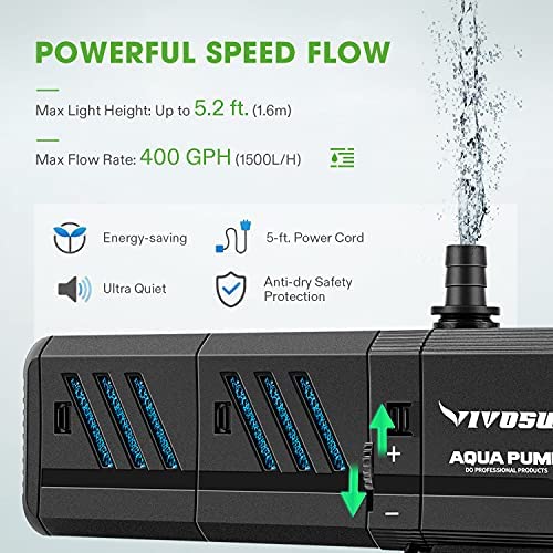 VIVOSUN 400GPH Submersible Pump(1500L/H, 15W), Ultra Quiet 4-in-1 Water Pump with 5.2ft High Lift, Fountain Pump with 5ft Power Cord, 3 Nozzles for Fish Tank, Pond, Aquarium, Statuary, Hydroponics 5 VIVOSUN 400GPH Submersible Pump(1500L/H, 15W), Ultra Quiet 4-in-1 Water Pump with 5.2ft High Lift, Fountain Pump with 5ft Power Cord, 3 Nozzles for Fish Tank, Pond, Aquarium, Statuary, Hydroponics - Image 5