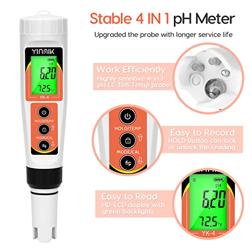 YINMIK PH Meter, Digital 4 in 1 PH EC TDS Temp Meter for Hydroponics 2 YINMIK PH Meter, Digital 4 in 1 PH EC TDS Temp Meter for Hydroponics - Image 2