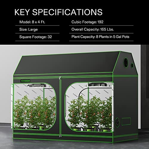 VIVOSUN R846 4x8 Grow Tent, 96"x48"x72" Roof Cube Tent with Observation Window and Floor Tray for Hydroponics Indoor Plant for VS4000/VSF4300 7 VIVOSUN R846 4x8 Grow Tent, 96"x48"x72" Roof Cube Tent with Observation Window and Floor Tray for Hydroponics Indoor Plant for VS4000/VSF4300 - Image 7