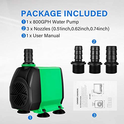 Simple Deluxe 10ft High Lift 800GPH 24W Submersible Pump (3000L/H) with 3 Size Nozzles for Fish Tank, Pond, Aquarium, Statuary, Hydroponics, Fountain, Green 4 Simple Deluxe 10ft High Lift 800GPH 24W Submersible Pump (3000L/H) with 3 Size Nozzles for Fish Tank, Pond, Aquarium, Statuary, Hydroponics, Fountain, Green - Image 4